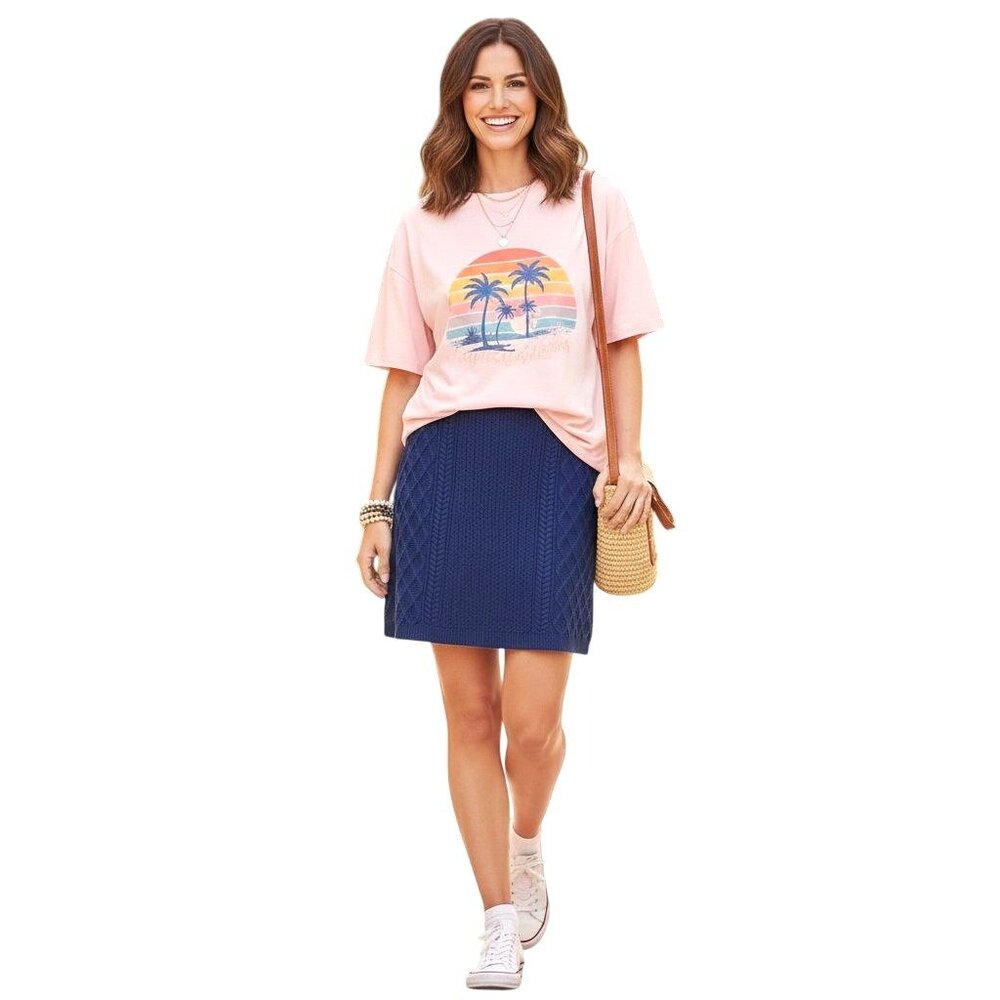 Lilly Pulitzer Womens LIzona Cable Sweater Skirt in Low Tide Navy Size Large